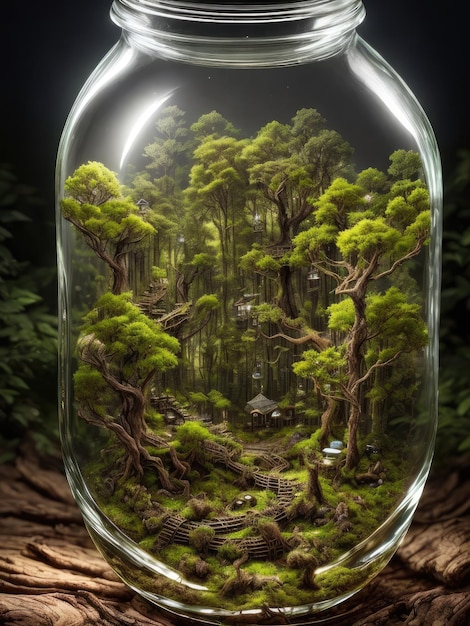 A jar of forest in a jar with a small forest inside.