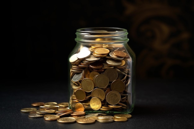 Photo a jar of gold coins is on a table