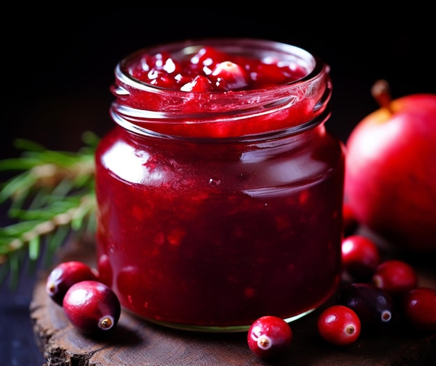 A jar of homemade cranberry sauce