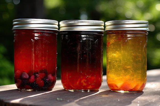 Jar of homemade jam bursting with the flavors of summer created with generative ai