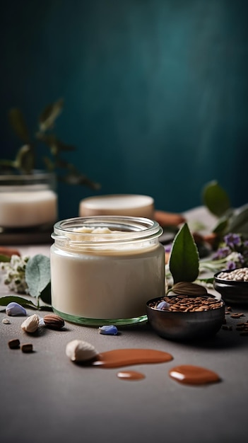 A jar of homemade vanilla cream sits on a table with other ingredients.