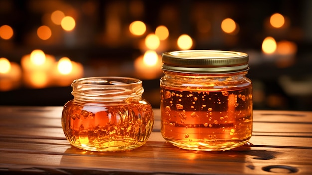 A jar of honey next to a jar of honey