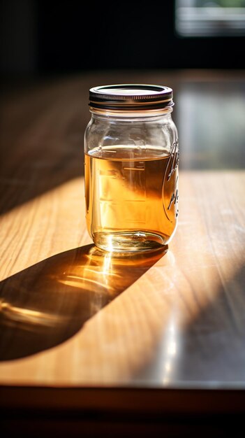 Photo a jar of honey sitting on a table