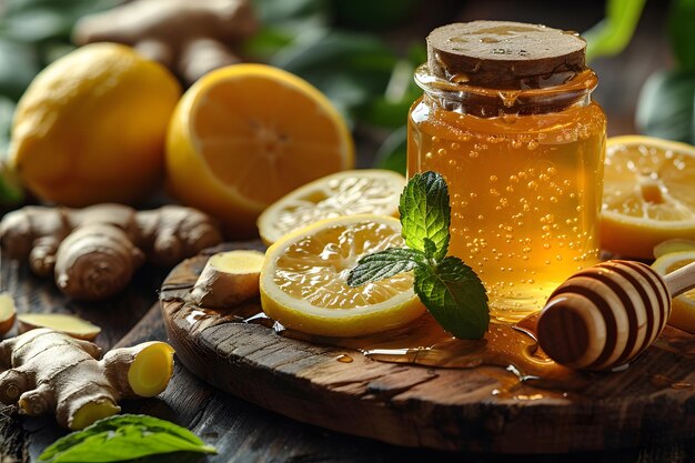 Jar of Honey With Lemons and Ginger Generative AI