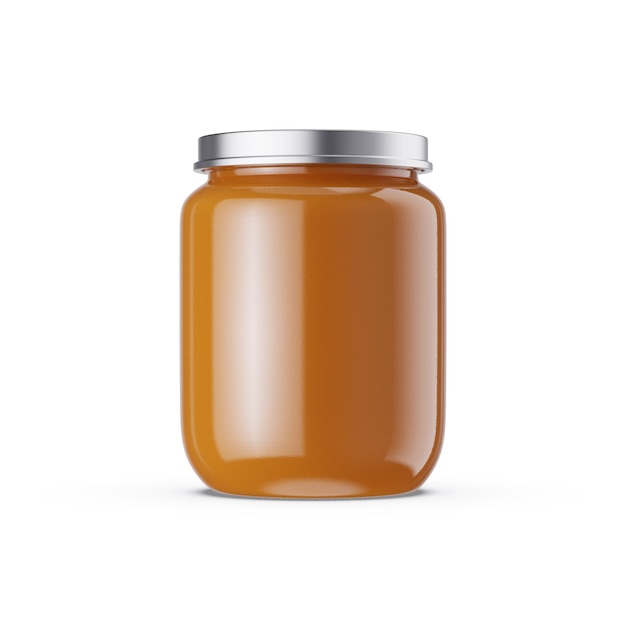 A jar of honey with a silver cap.