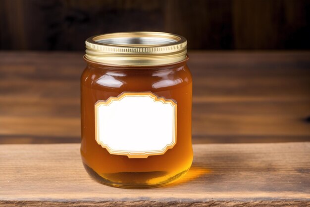 A jar of honey with a white label that says'honey '