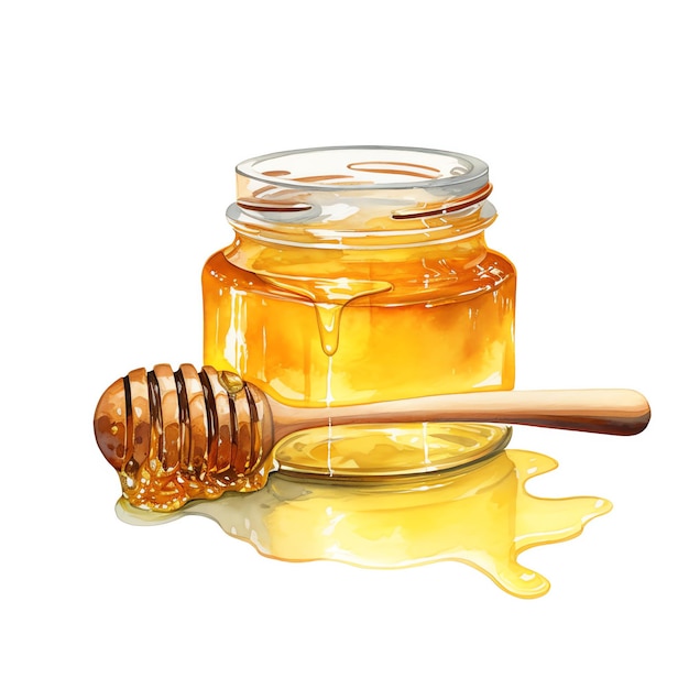 Photo a jar of honey with a wooden spoon