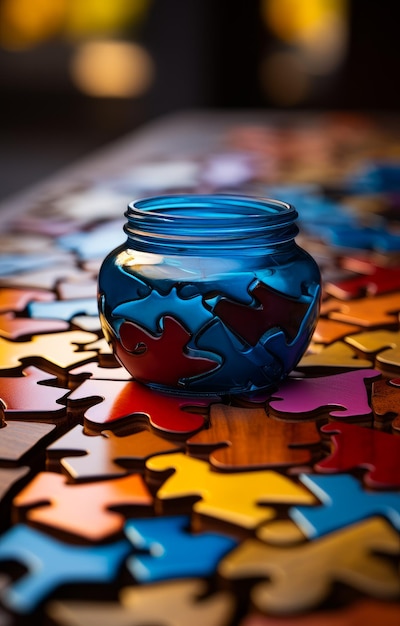 Jar is on the colorful jigsaw puzzle