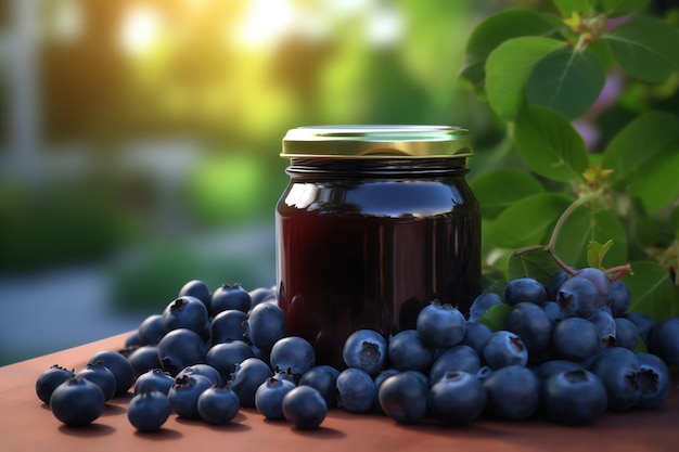 A jar of juicy blueberry jam