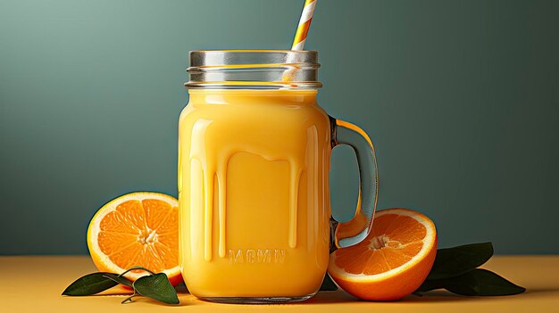 a jar of orange juice with the word kl on it