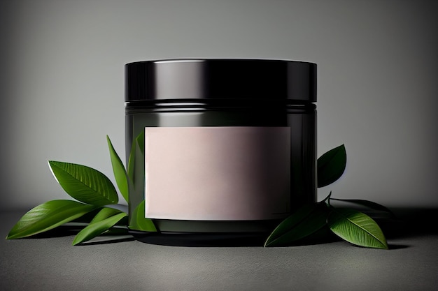 Jar of organic cream mockup on dark background AI Generated