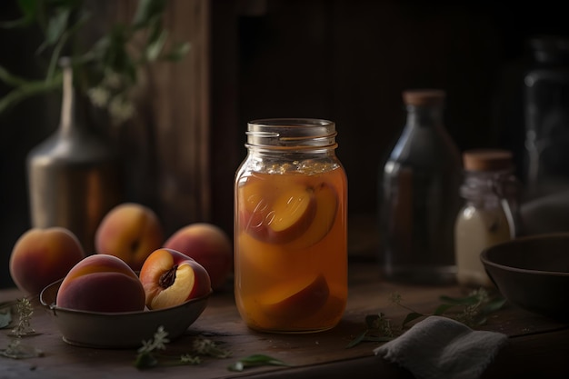 Jar of peach tea generative ai