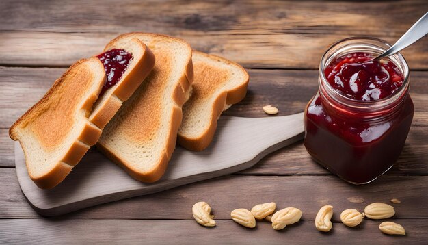 a jar of peanut butter sits next to a knife and some peanut butter