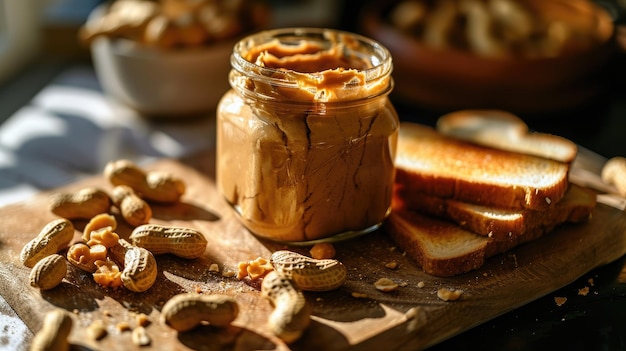 Jar of Peanut Butter on Wooden Table