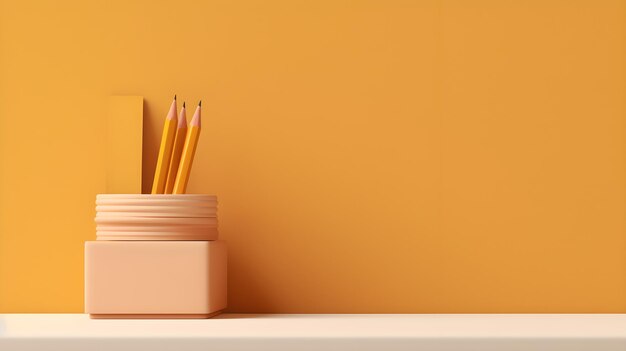 A jar of pencils with a yellow pencil on the table