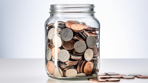 A jar of pennies with a few coins on the top