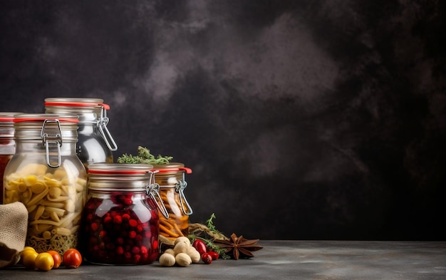 Photo a jar of pickled vegetables with a black background