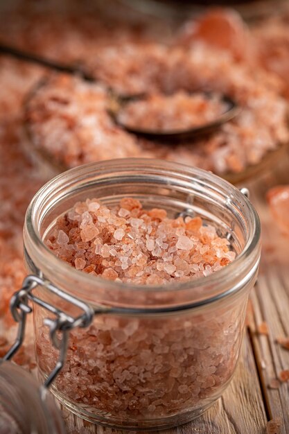 Jar of pink Himalayan salt