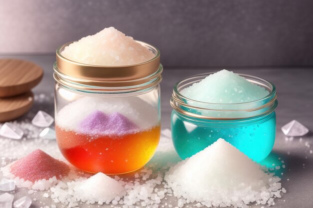 A jar of rainbow sand and a jar of rainbow sand.