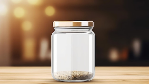 A jar of salt on a wooden table