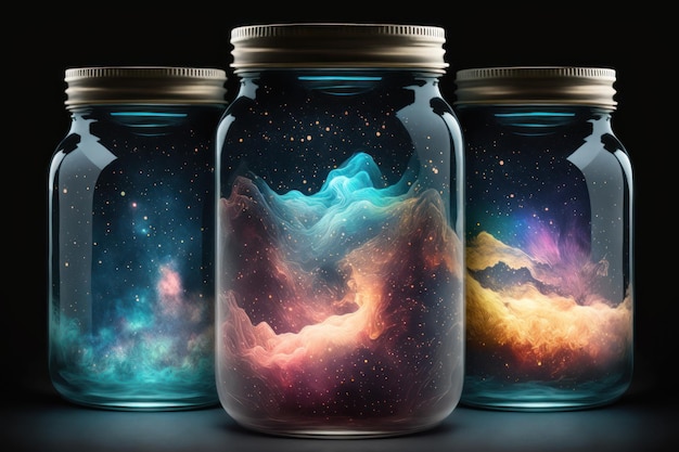 A jar of stars with the universe in the background