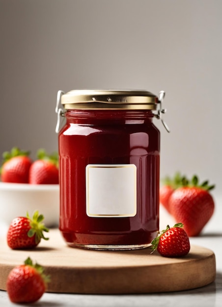 Photo a jar of strawberry jam product mockup