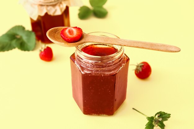 Jar of tasty strawberry jam