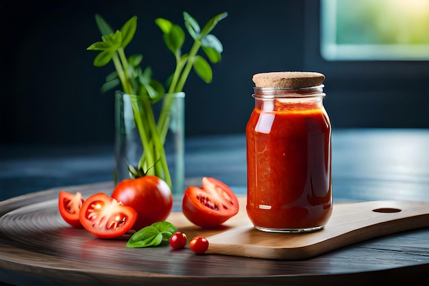 A jar of tomato sauce next to a jar of tomato sauce.