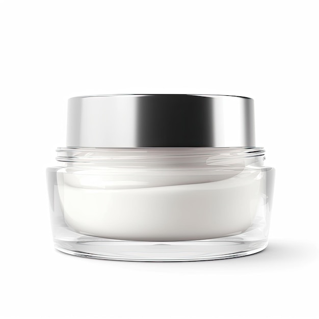 A jar of white makeup with a black lid and a silver lid.