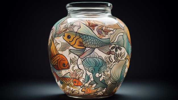 Photo jar with abstract fish geometry pottery illustration picture ai generated art