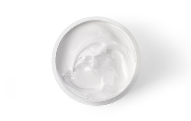 Photo jar with body cream on white background