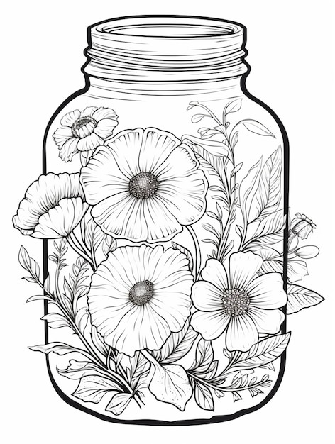 a jar with flowers inside of it on a white background generative ai