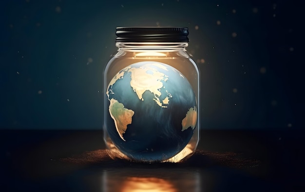 A jar with a globe inside that says'planet earth '