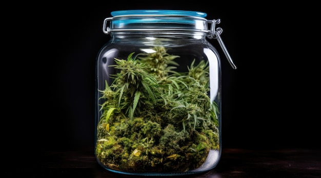 a jar with green plants inside