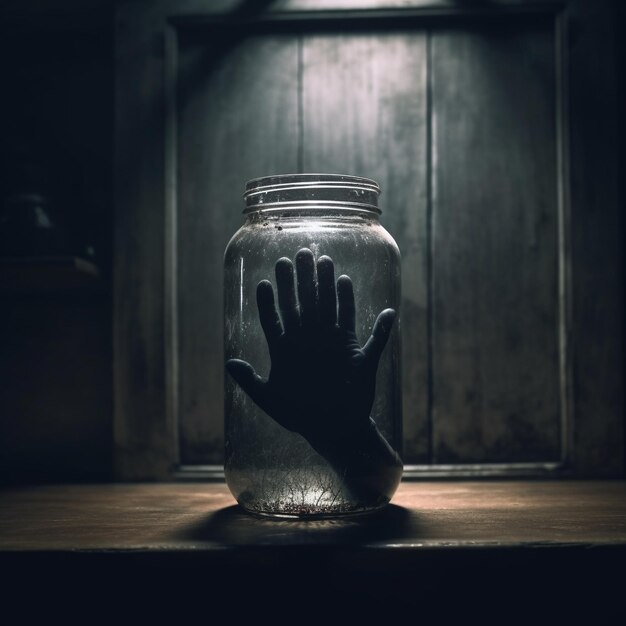 a jar with a hand in it that says " hand " on it.