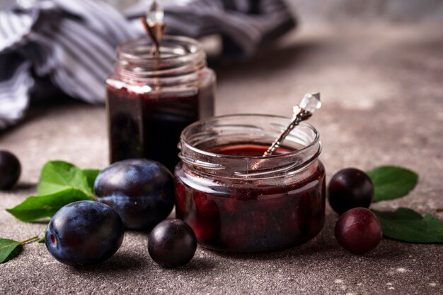 Jar with homemade plum jam