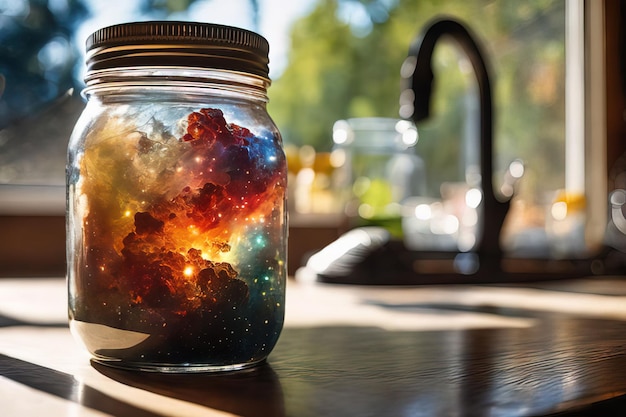 jar with stars on the wooden table