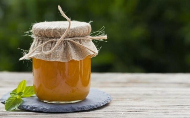 Photo jar with yellow fruit jelly