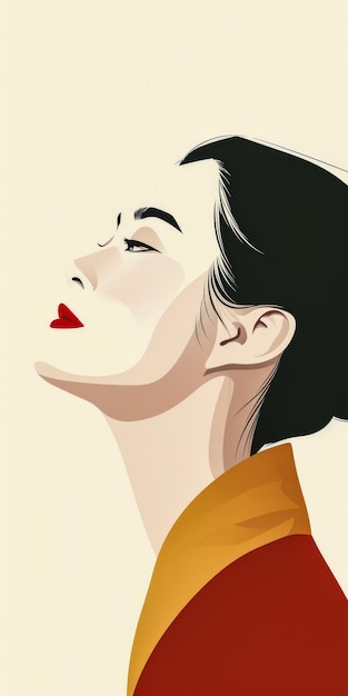 Jaren '60 retro illustratie van een Aziatische vrouw in levendige kleuren met copyspace voor tekst