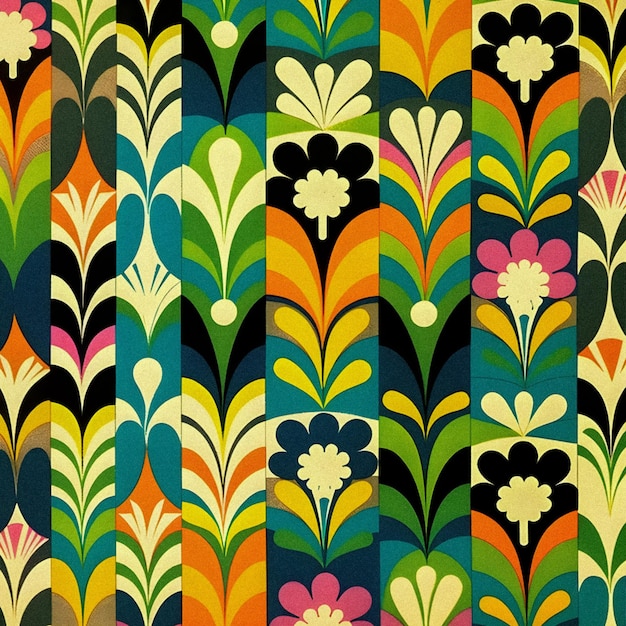 Jaren '60 stijl patroon bloemen retro korrelige achtergrondstructuur