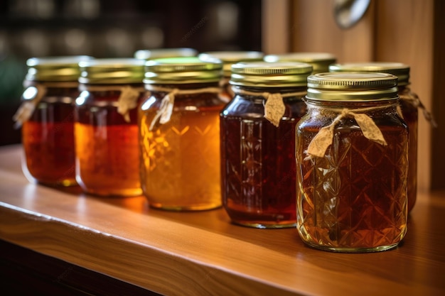 jars of honey on a table