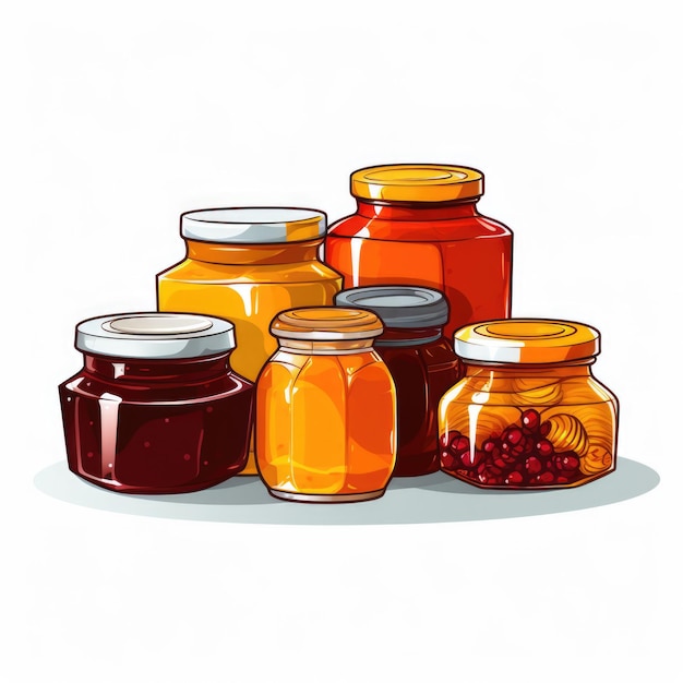 Jars of jam on a white background