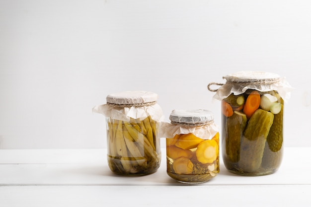 Jars of pickled vegetables