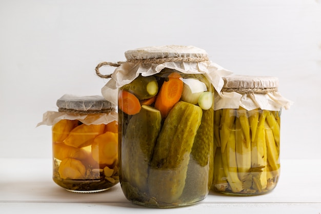 Jars of pickled vegetables