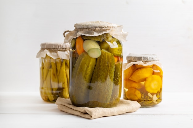 Jars of pickled vegetables