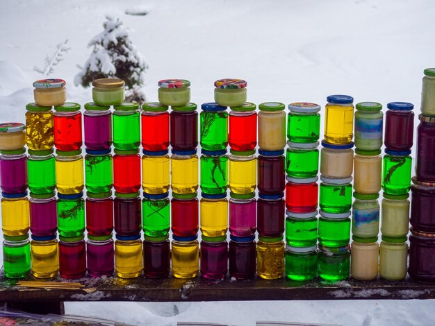 Jars of sweet honey with natural additives