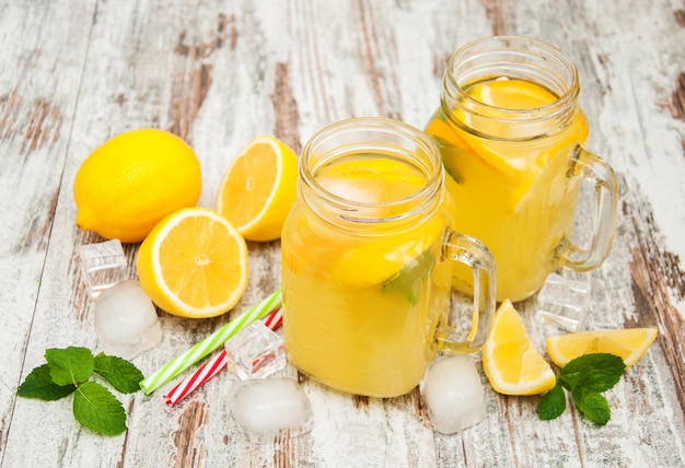 Jars with lemonade