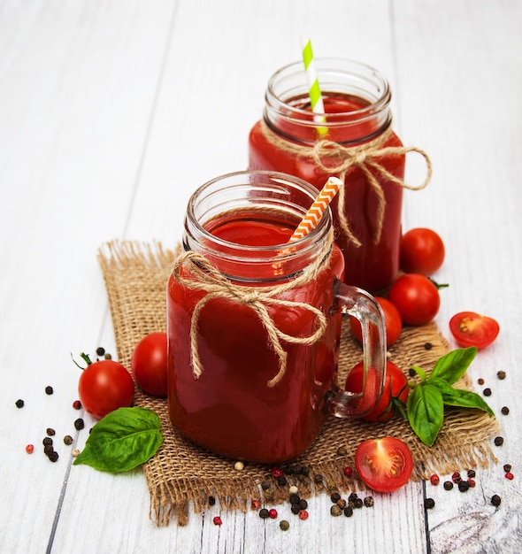 Jars with tomato juice