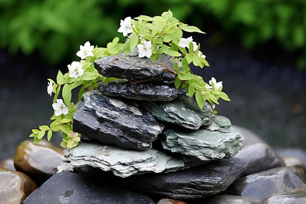Foto jasmijnplant op een stenen stapel in een tuinsituatie