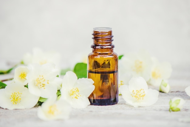 Jasmine essential oil. selective focus. nature aroma.